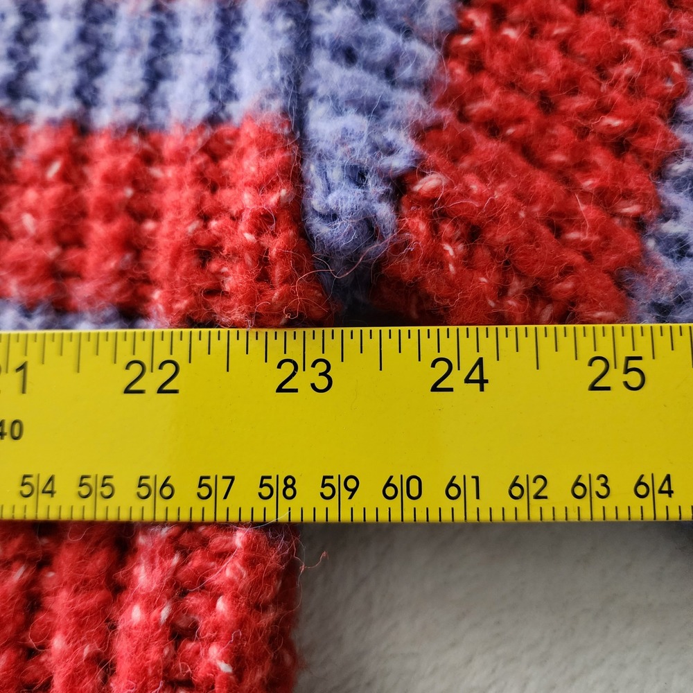 Striped Chunky Knit Sweater Womens Medium Red Purple Cropped Grunge Wool Blend - Picture 9 of 11
